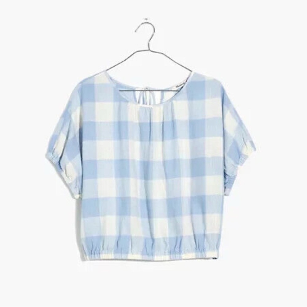 Madewell Linen Blend Gingham Bubble Top - XL